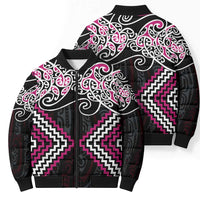Pink Aotearoa Tukutuku Manawa Tapu Bomber Puffer Jacket Ta Moko Toi Maori - Polynesian Pride