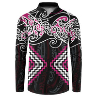 Pink Aotearoa Tukutuku Manawa Tapu Button Sweatshirt Ta Moko Toi Maori LT9 Pink - Polynesian Pride