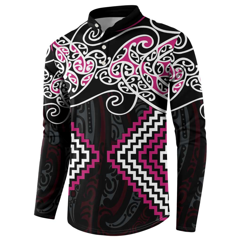 Pink Aotearoa Tukutuku Manawa Tapu Button Sweatshirt Ta Moko Toi Maori LT9 - Polynesian Pride