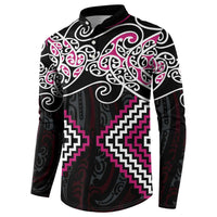 Pink Aotearoa Tukutuku Manawa Tapu Button Sweatshirt Ta Moko Toi Maori LT9 - Polynesian Pride