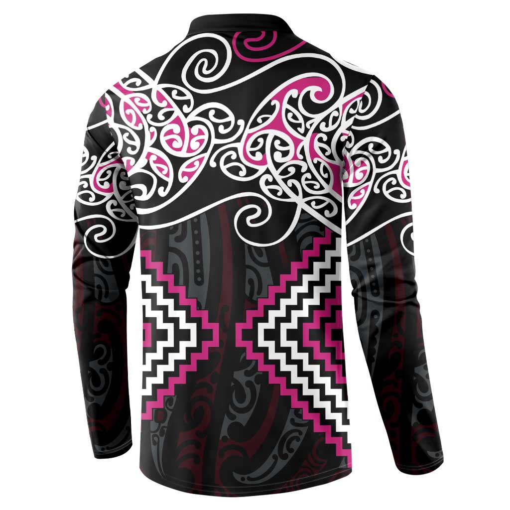 Pink Aotearoa Tukutuku Manawa Tapu Button Sweatshirt Ta Moko Toi Maori LT9 - Polynesian Pride