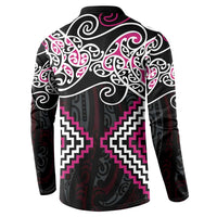Pink Aotearoa Tukutuku Manawa Tapu Button Sweatshirt Ta Moko Toi Maori LT9 - Polynesian Pride