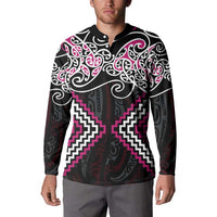 Pink Aotearoa Tukutuku Manawa Tapu Button Sweatshirt Ta Moko Toi Maori LT9 - Polynesian Pride
