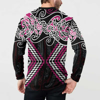 Pink Aotearoa Tukutuku Manawa Tapu Button Sweatshirt Ta Moko Toi Maori LT9 - Polynesian Pride