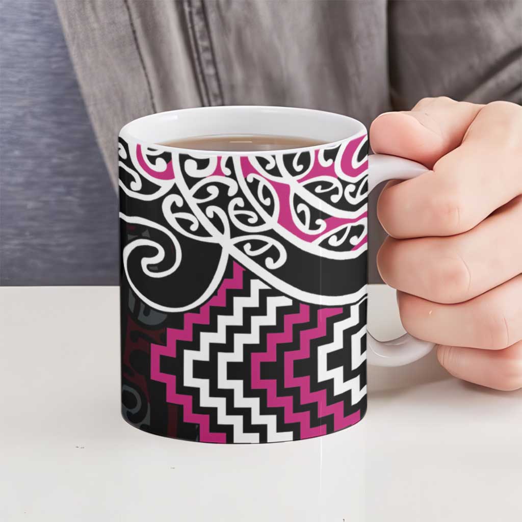 Pink Aotearoa Tukutuku Manawa Tapu Ceramic Mug Ta Moko Toi Maori - Polynesian Pride