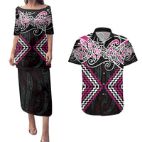 Pink Aotearoa Tukutuku Manawa Tapu Couples Matching Puletasi and Hawaiian Shirt Ta Moko Toi Maori