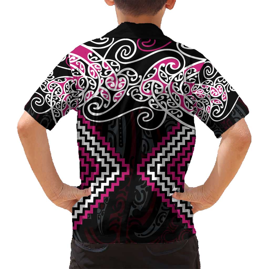 Pink Aotearoa Tukutuku Manawa Tapu Family Matching Off Shoulder Maxi Dress and Hawaiian Shirt Ta Moko Toi Maori LT9 - Polynesian Pride
