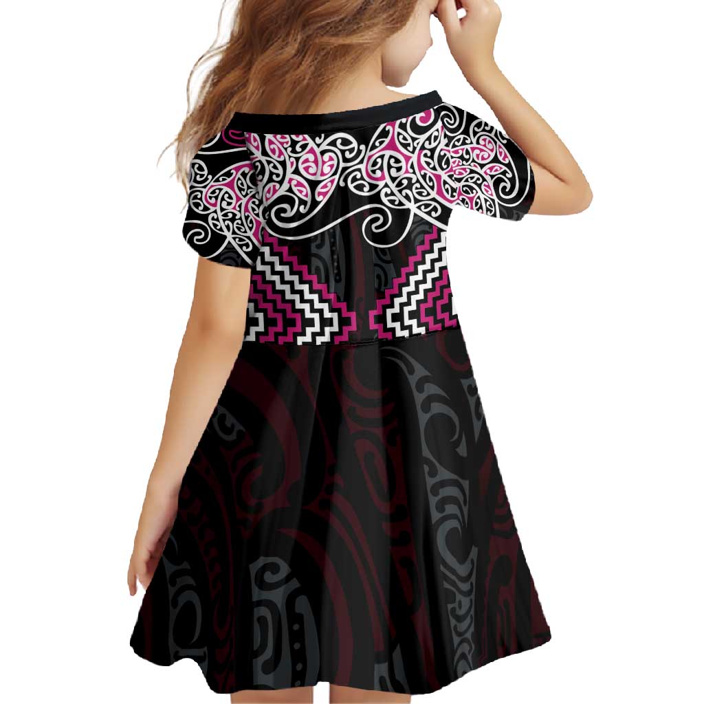Pink Aotearoa Tukutuku Manawa Tapu Family Matching Off Shoulder Maxi Dress and Hawaiian Shirt Ta Moko Toi Maori LT9 - Polynesian Pride