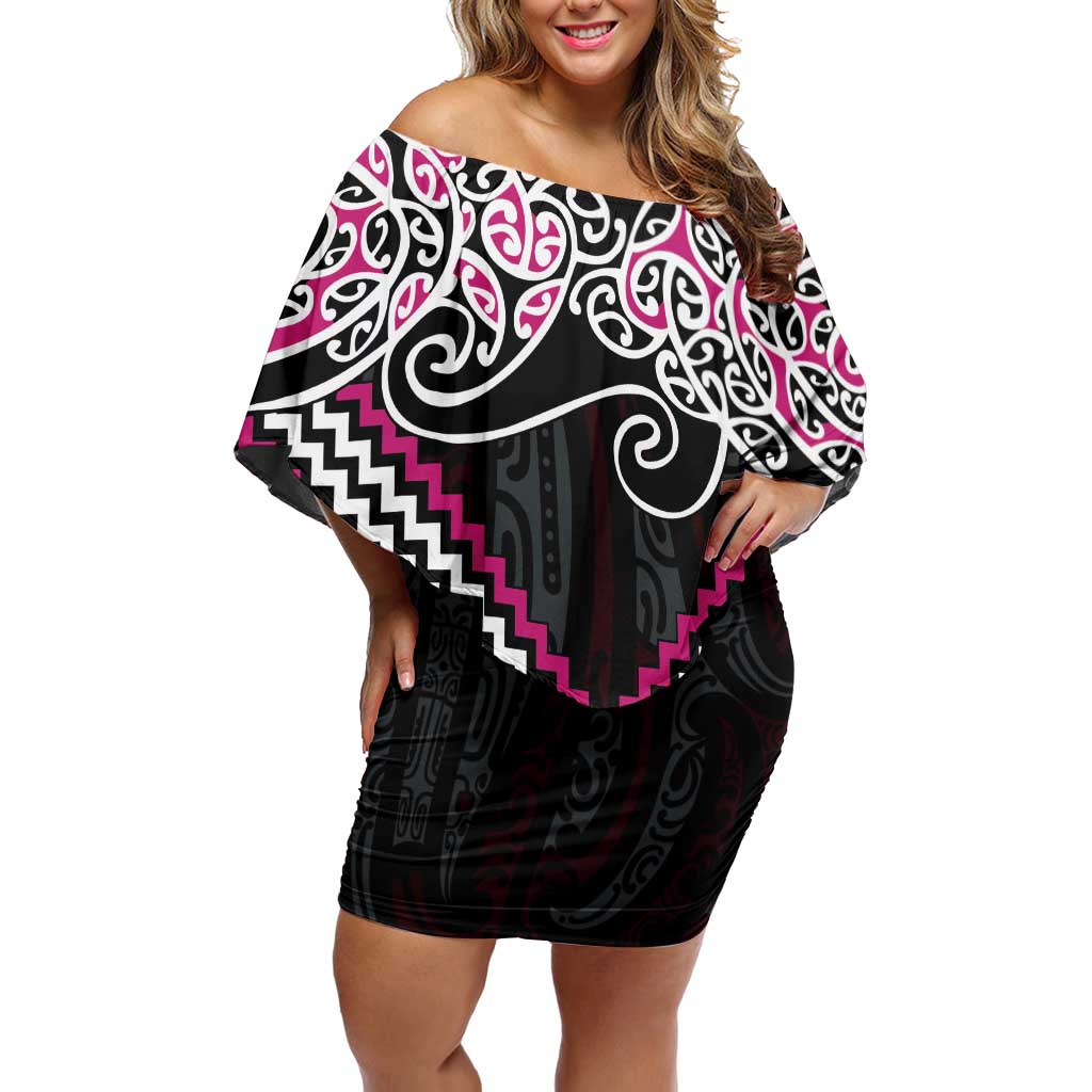 Pink Aotearoa Tukutuku Manawa Tapu Family Matching Off Shoulder Short Dress and Hawaiian Shirt Ta Moko Toi Maori LT9 Mom's Dress Pink - Polynesian Pride