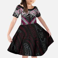 Pink Aotearoa Tukutuku Manawa Tapu Family Matching Puletasi and Hawaiian Shirt Ta Moko Toi Maori LT9 Daughter's Dress Pink - Polynesian Pride