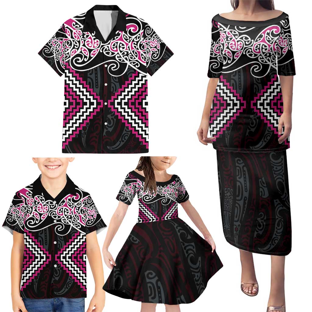 Pink Aotearoa Tukutuku Manawa Tapu Family Matching Puletasi and Hawaiian Shirt Ta Moko Toi Maori LT9 - Polynesian Pride