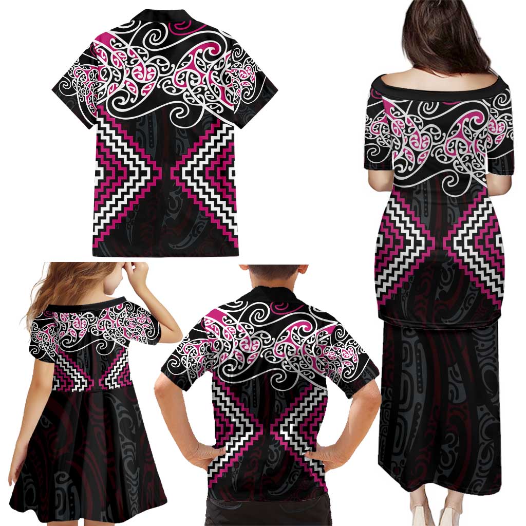 Pink Aotearoa Tukutuku Manawa Tapu Family Matching Puletasi and Hawaiian Shirt Ta Moko Toi Maori LT9 - Polynesian Pride