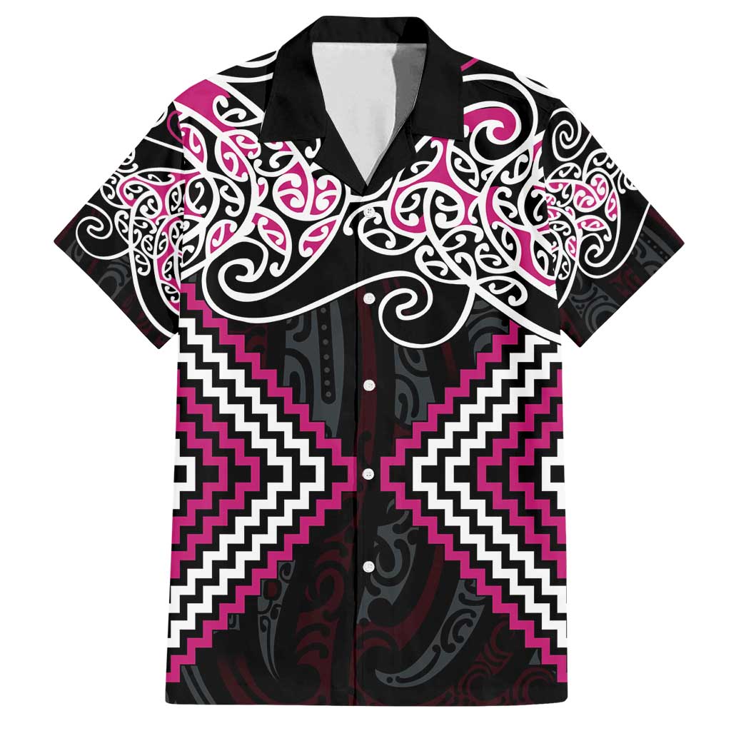 Pink Aotearoa Tukutuku Manawa Tapu Family Matching Puletasi and Hawaiian Shirt Ta Moko Toi Maori LT9 Dad's Shirt - Short Sleeve Pink - Polynesian Pride