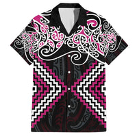 Pink Aotearoa Tukutuku Manawa Tapu Family Matching Short Sleeve Bodycon Dress and Hawaiian Shirt Ta Moko Toi Maori LT9 Dad's Shirt - Short Sleeve Pink - Polynesian Pride