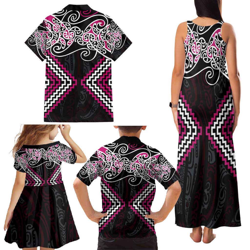 Pink Aotearoa Tukutuku Manawa Tapu Family Matching Tank Maxi Dress and Hawaiian Shirt Ta Moko Toi Maori LT9 - Polynesian Pride