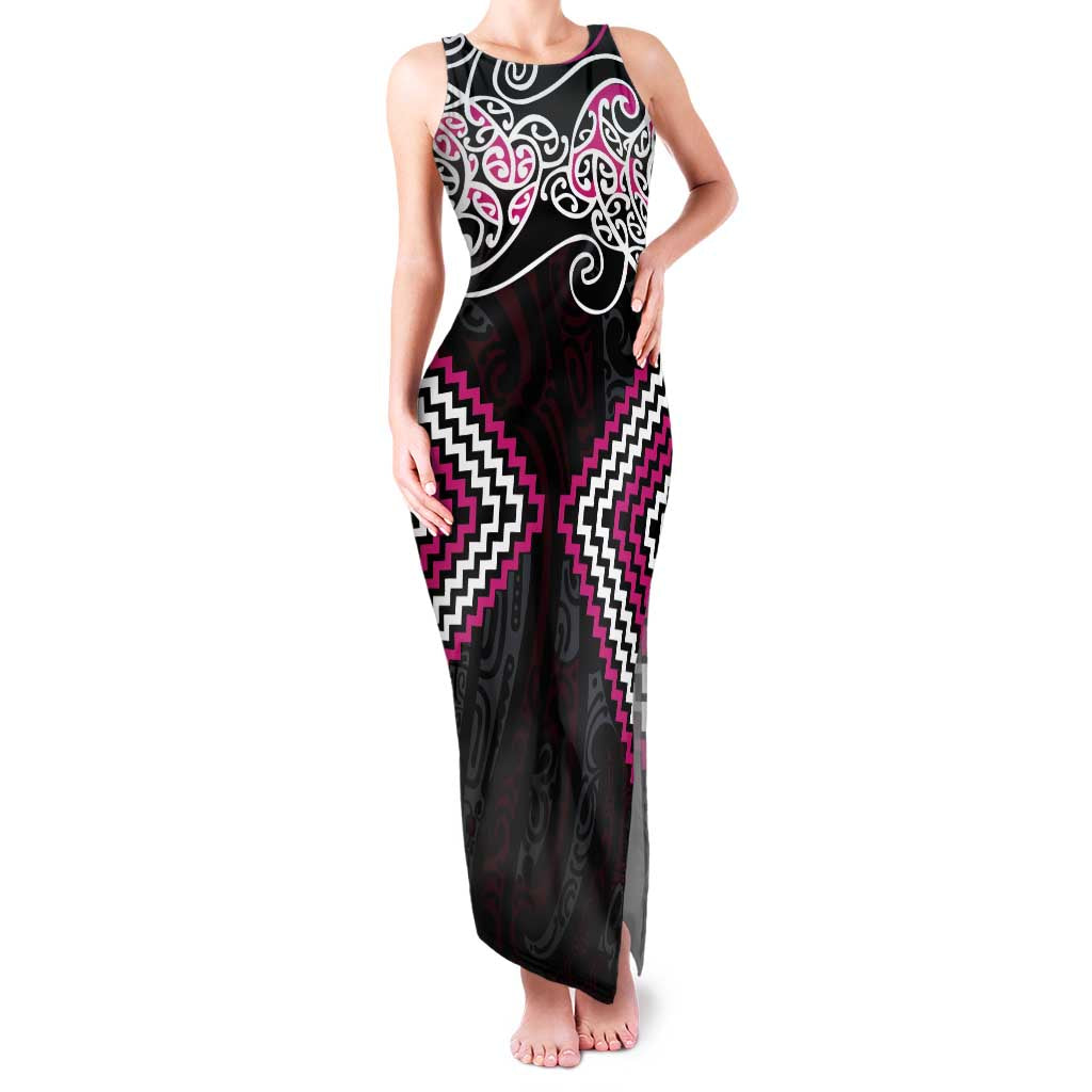 Pink Aotearoa Tukutuku Manawa Tapu Family Matching Tank Maxi Dress and Hawaiian Shirt Ta Moko Toi Maori LT9 Mom's Dress Pink - Polynesian Pride