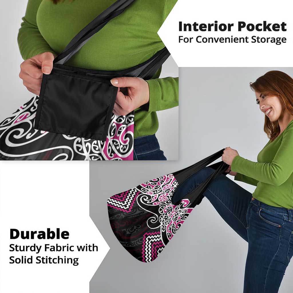 Pink Aotearoa Tukutuku Manawa Tapu Grocery Bag Ta Moko Toi Maori