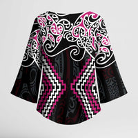 Pink Aotearoa Tukutuku Manawa Tapu Kimono Sleeve Blouse Ta Moko Toi Maori - Polynesian Pride