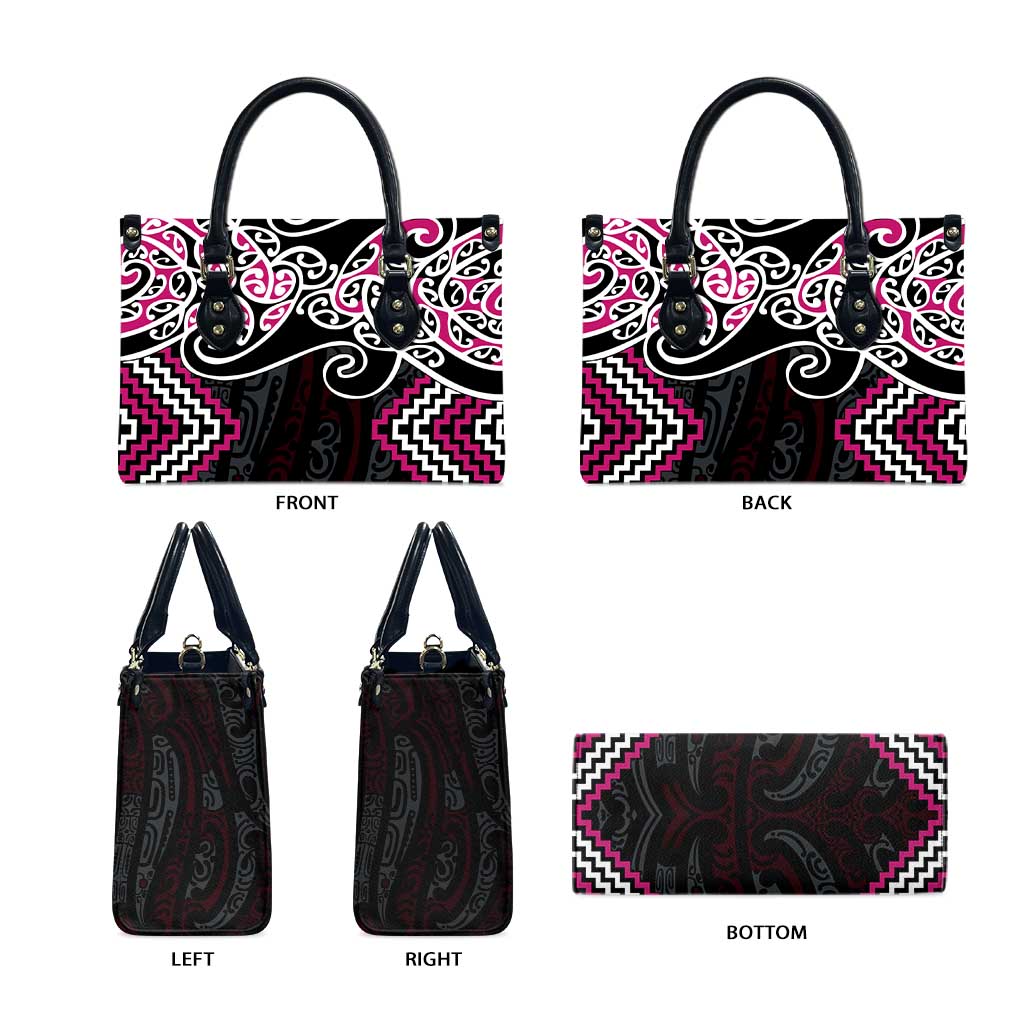 Pink Aotearoa Tukutuku Manawa Tapu Leather Bag Ta Moko Toi Maori - Polynesian Pride