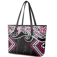 Pink Aotearoa Tukutuku Manawa Tapu Leather Tote Bag Ta Moko Toi Maori LT9 - Polynesian Pride