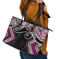 Pink Aotearoa Tukutuku Manawa Tapu Leather Tote Bag Ta Moko Toi Maori LT9 - Polynesian Pride