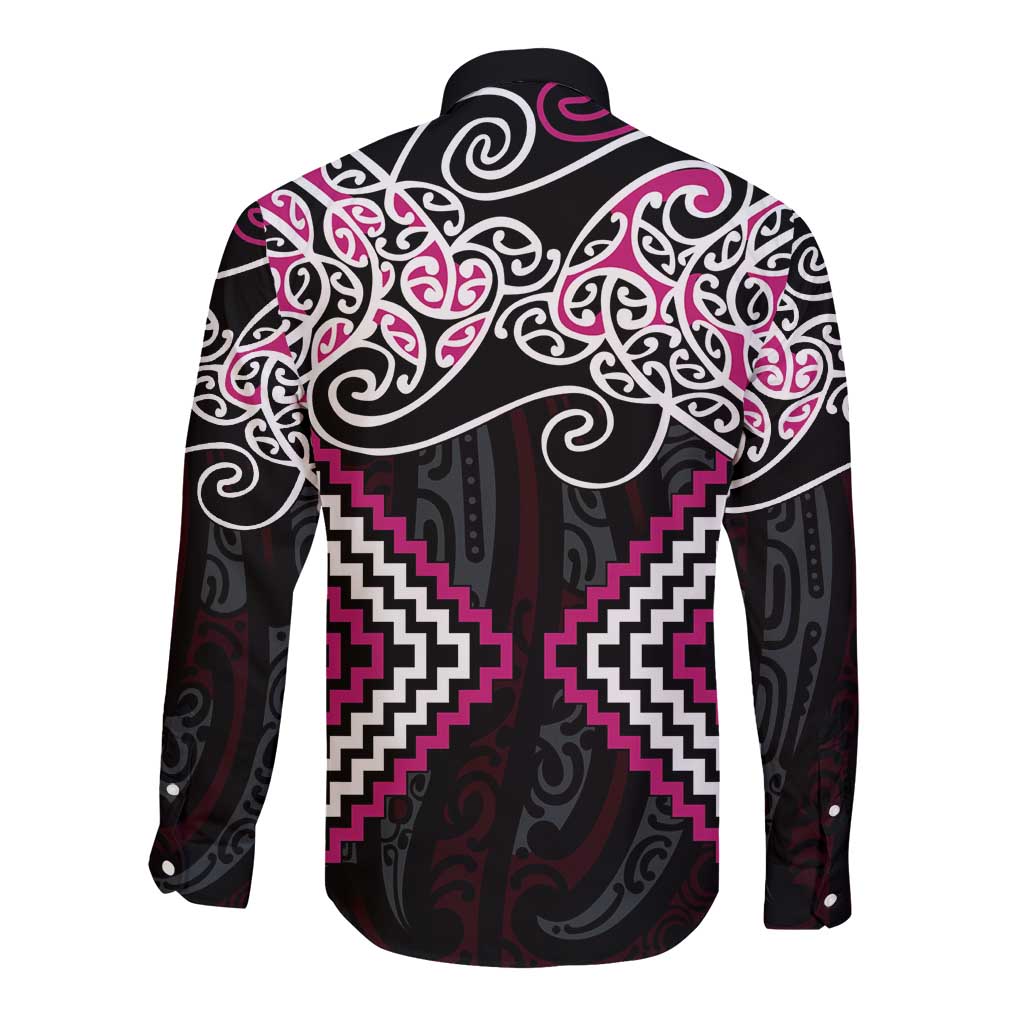Pink Aotearoa Tukutuku Manawa Tapu Long Sleeve Button Shirt Ta Moko Toi Maori LT9 - Polynesian Pride