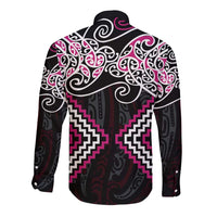 Pink Aotearoa Tukutuku Manawa Tapu Long Sleeve Button Shirt Ta Moko Toi Maori LT9 - Polynesian Pride