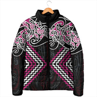 Pink Aotearoa Tukutuku Manawa Tapu Padded Jacket Ta Moko Toi Maori - Polynesian Pride