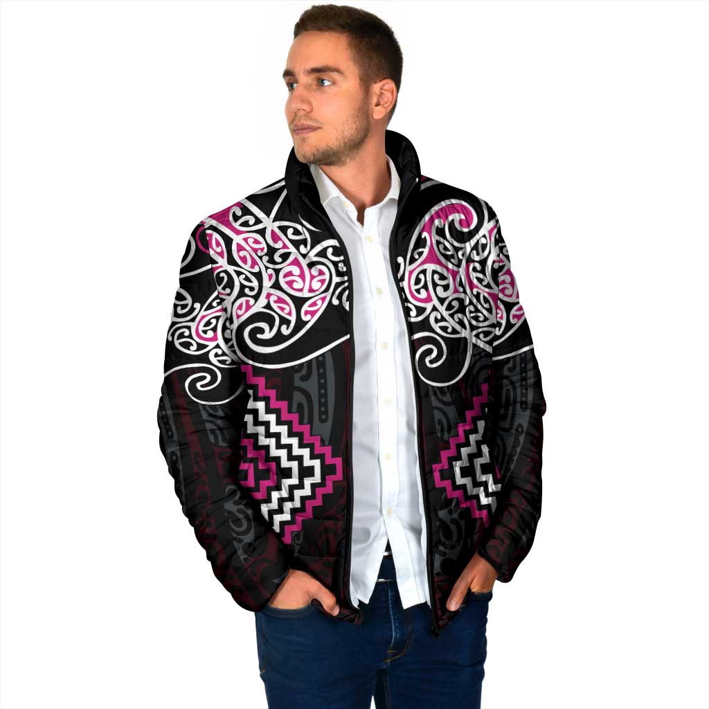 Pink Aotearoa Tukutuku Manawa Tapu Padded Jacket Ta Moko Toi Maori - Polynesian Pride