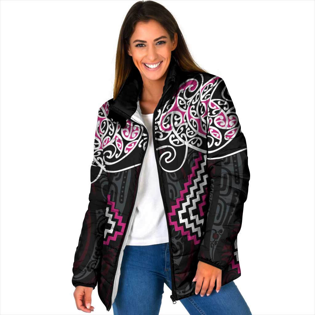 Pink Aotearoa Tukutuku Manawa Tapu Padded Jacket Ta Moko Toi Maori - Polynesian Pride
