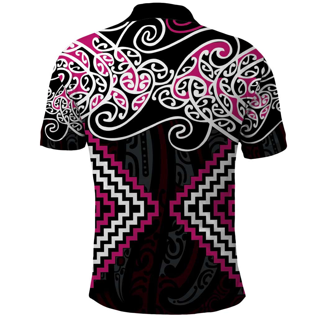Pink Aotearoa Tukutuku Manawa Tapu Polo Shirt Ta Moko Toi Maori