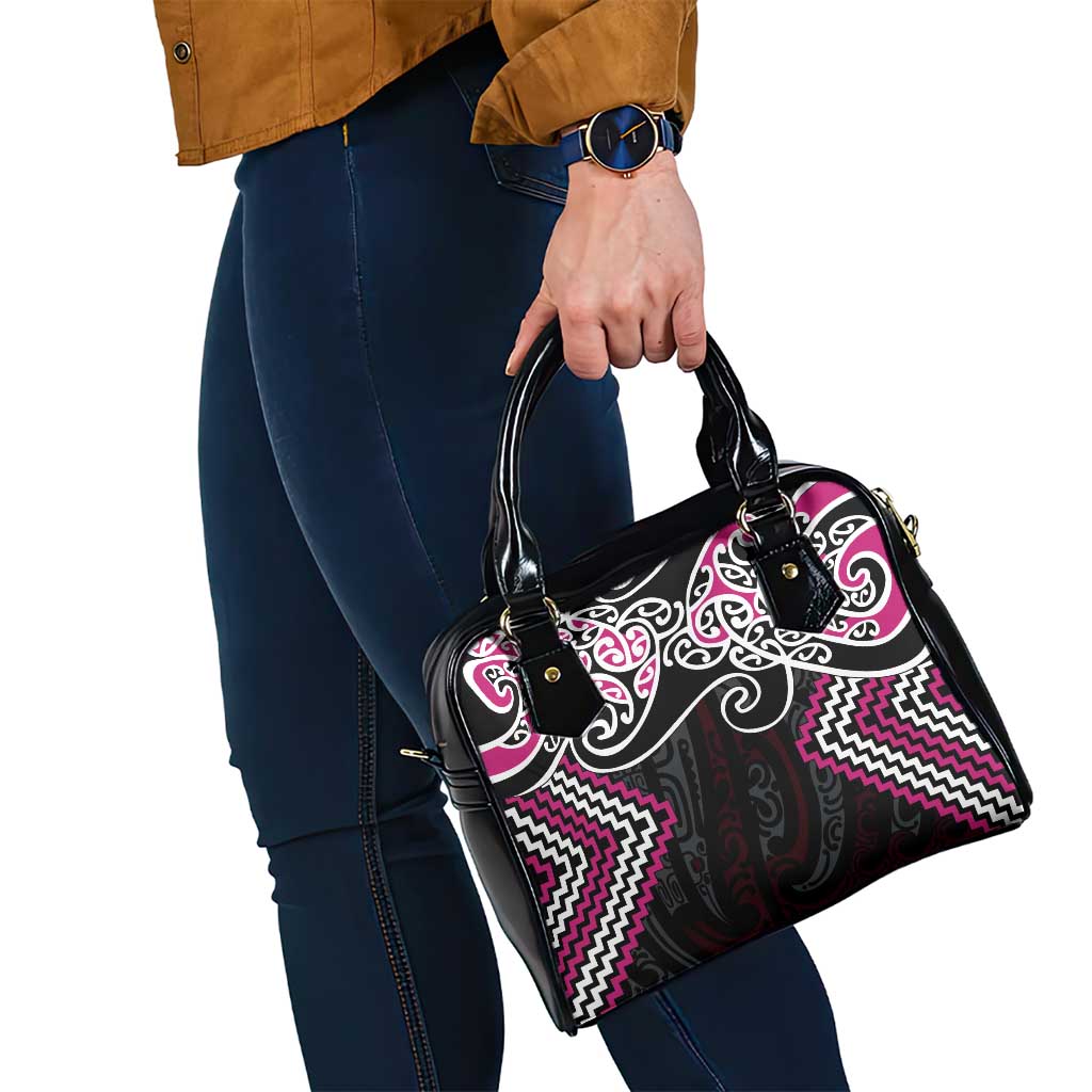 Pink Aotearoa Tukutuku Manawa Tapu Shoulder Handbag Ta Moko Toi Maori
