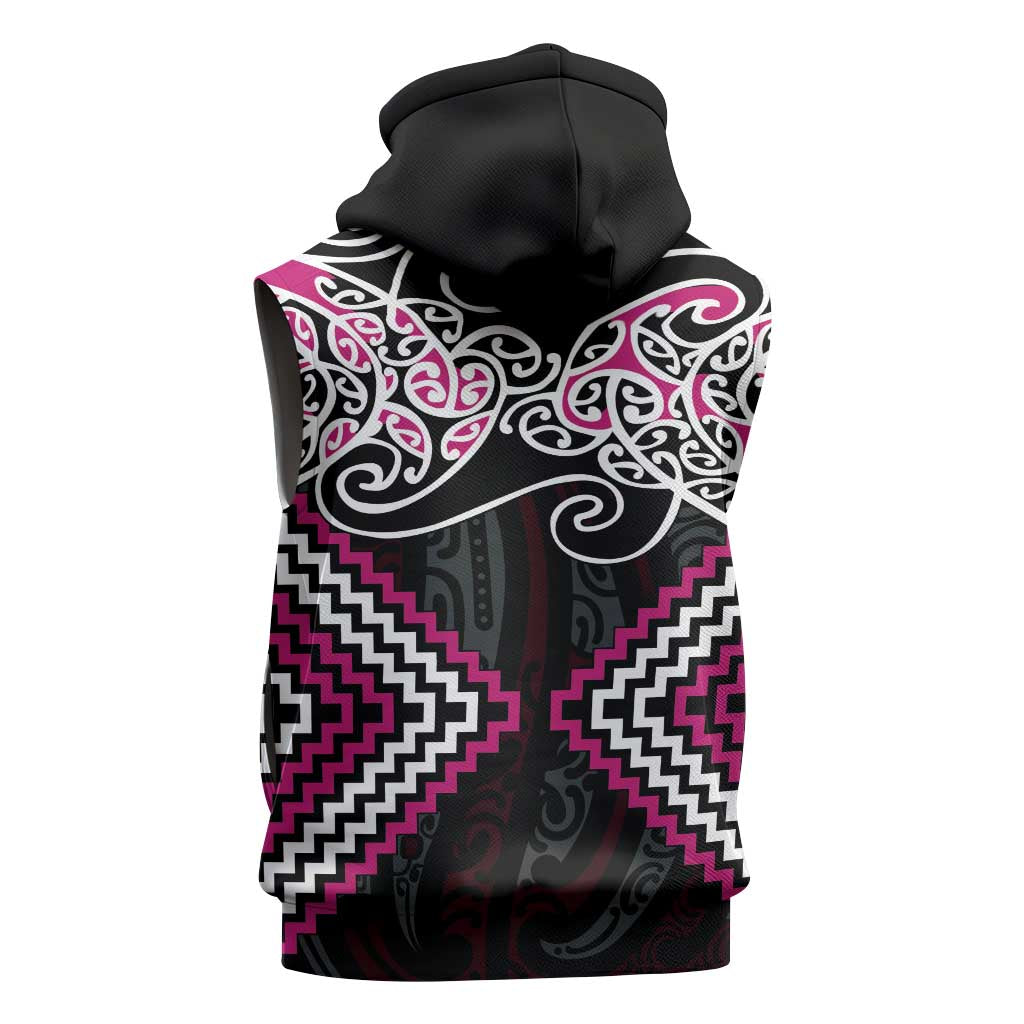 Pink Aotearoa Tukutuku Manawa Tapu Sleeveless Hoodie Ta Moko Toi Maori - Polynesian Pride