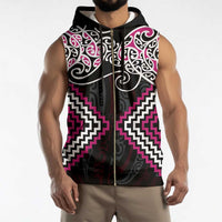 Pink Aotearoa Tukutuku Manawa Tapu Sleeveless Zip Hoodie Ta Moko Toi Maori - Polynesian Pride