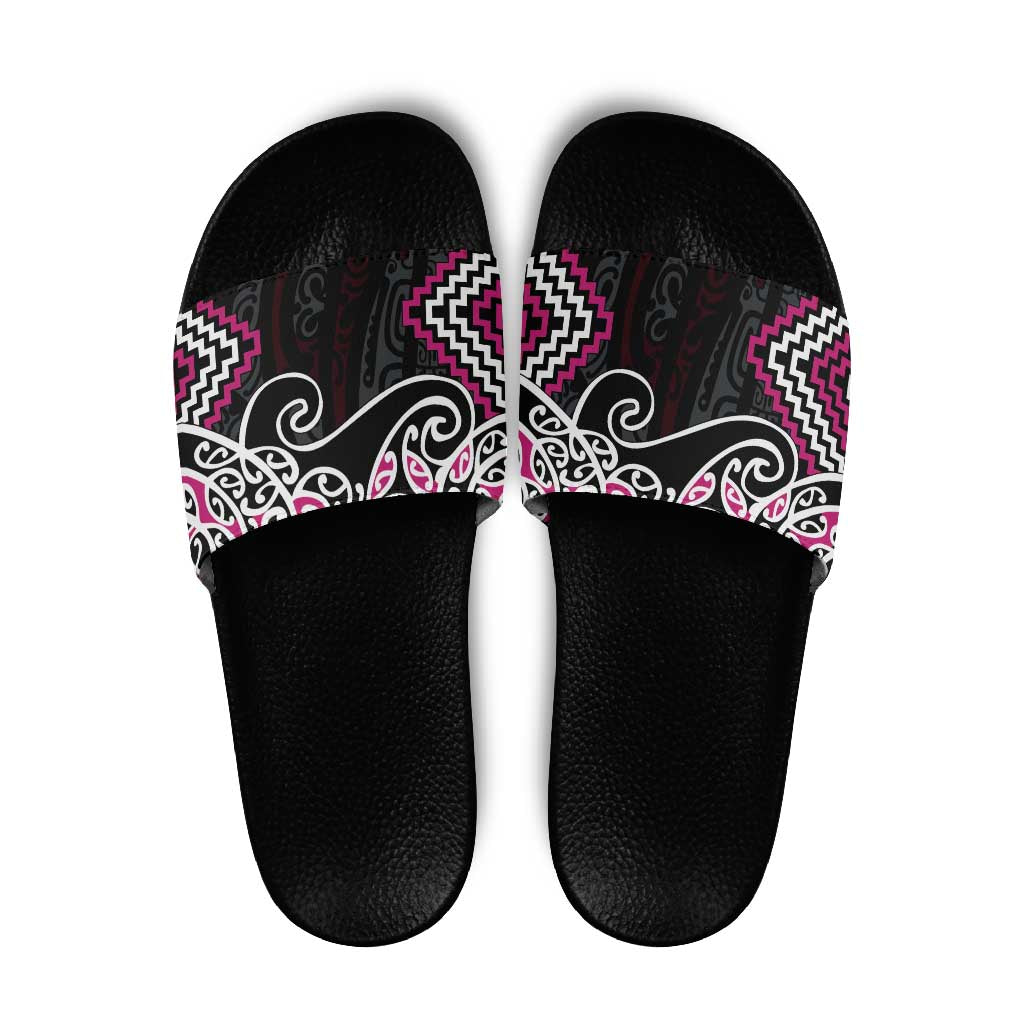 Pink Aotearoa Tukutuku Manawa Tapu Slide Sandals Ta Moko Toi Maori LT9 Pink - Polynesian Pride