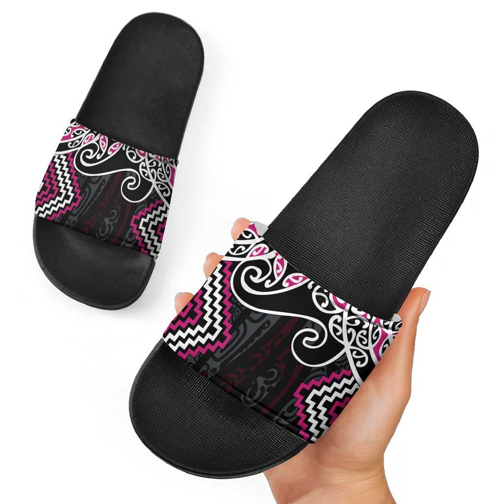 Pink Aotearoa Tukutuku Manawa Tapu Slide Sandals Ta Moko Toi Maori LT9 - Polynesian Pride