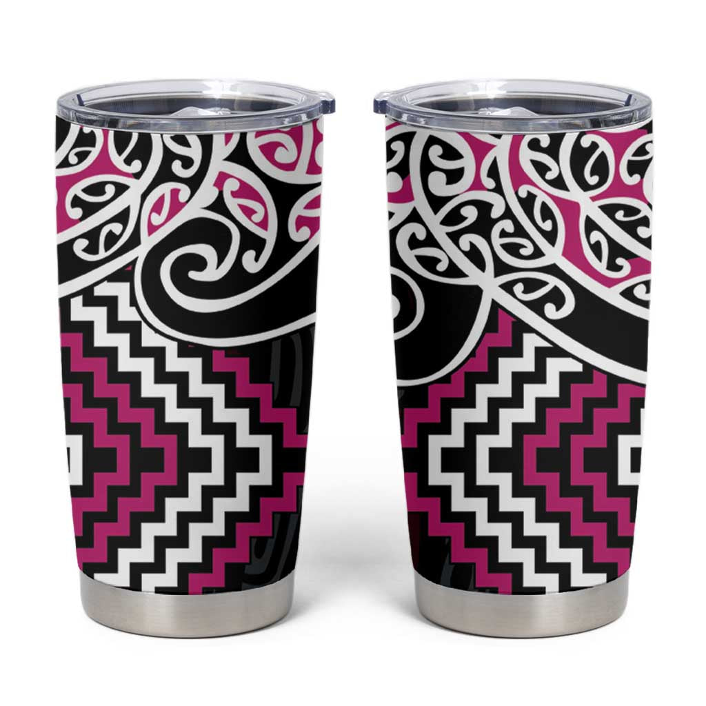 Pink Aotearoa Tukutuku Manawa Tapu Tumbler Cup Ta Moko Toi Maori LT9 Pink - Polynesian Pride