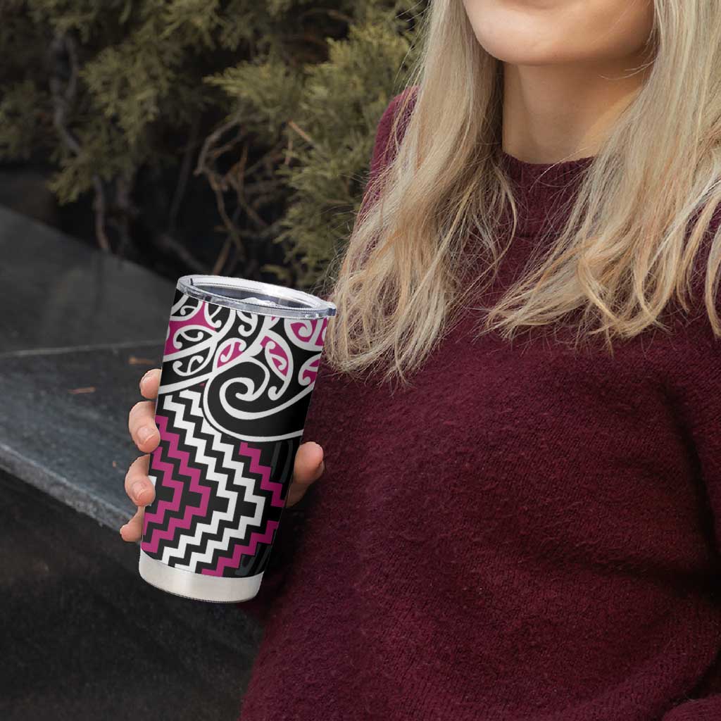 Pink Aotearoa Tukutuku Manawa Tapu Tumbler Cup Ta Moko Toi Maori LT9 - Polynesian Pride