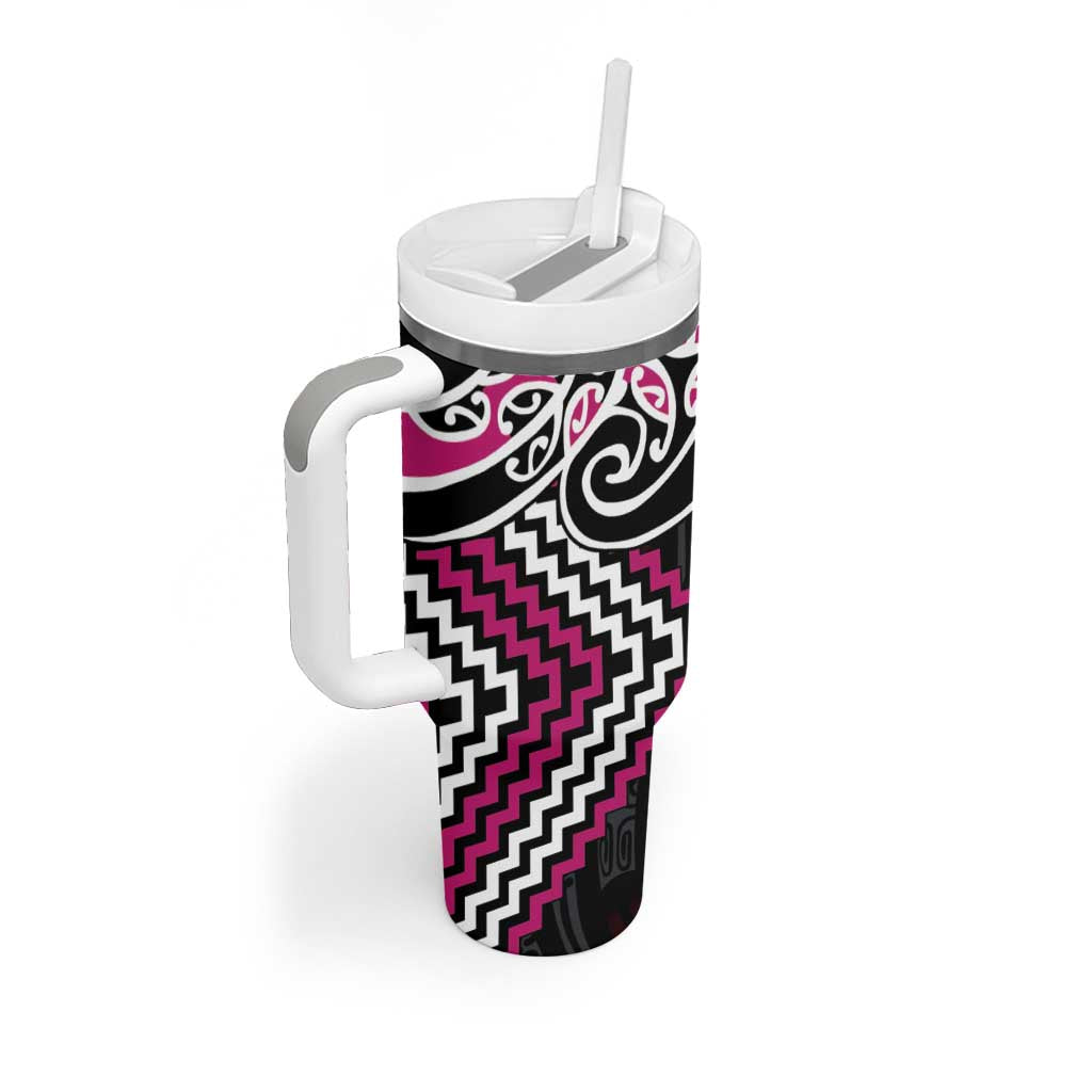 Pink Aotearoa Tukutuku Manawa Tapu Tumbler With Handle Ta Moko Toi Maori LT9 - Polynesian Pride