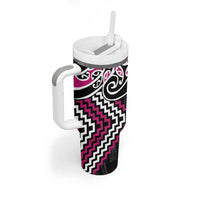 Pink Aotearoa Tukutuku Manawa Tapu Tumbler With Handle Ta Moko Toi Maori LT9 - Polynesian Pride