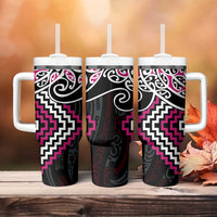 Pink Aotearoa Tukutuku Manawa Tapu Tumbler With Handle Ta Moko Toi Maori LT9 - Polynesian Pride