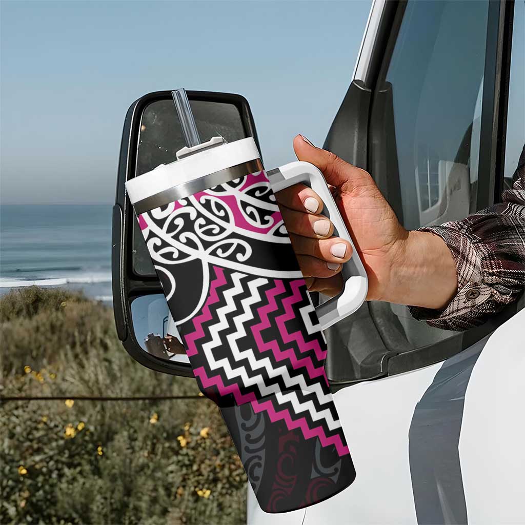 Pink Aotearoa Tukutuku Manawa Tapu Tumbler With Handle Ta Moko Toi Maori LT9 - Polynesian Pride