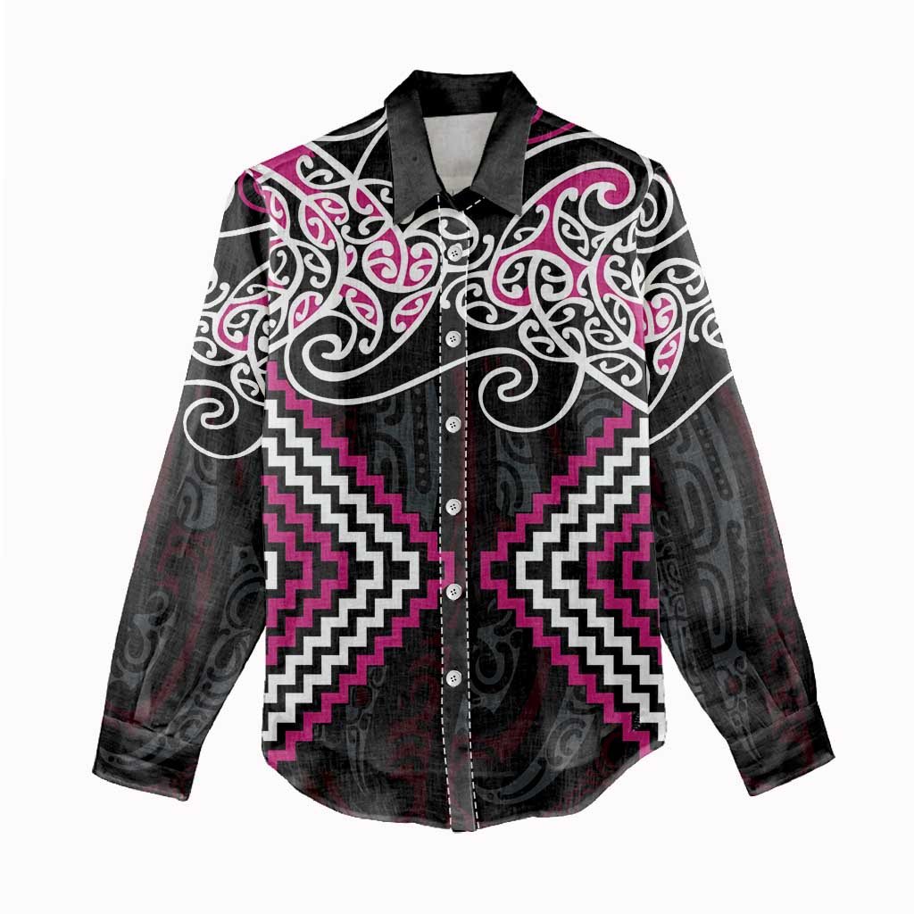 Pink Aotearoa Tukutuku Manawa Tapu Women Casual Shirt Ta Moko Toi Maori LT9 - Polynesian Pride