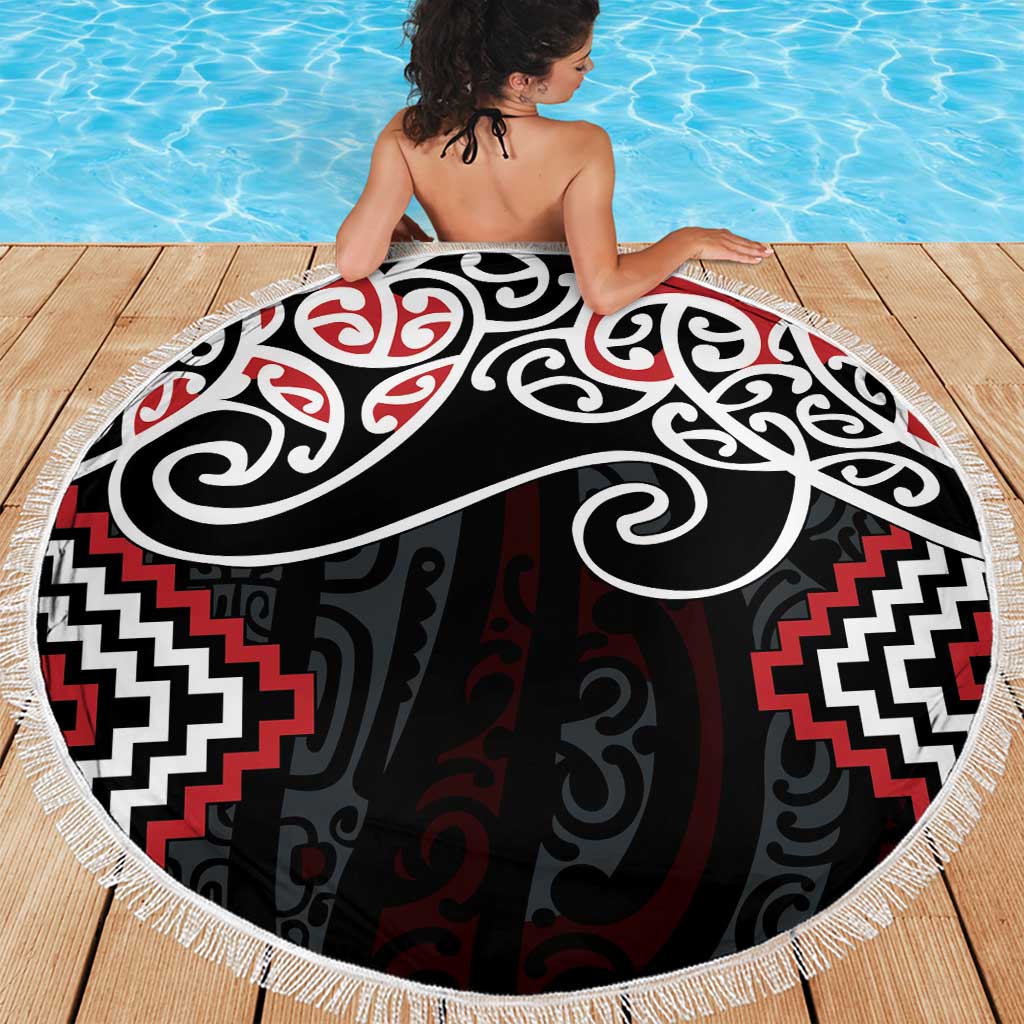 Red Aotearoa Tukutuku Manawa Tapu Beach Blanket Ta Moko Toi Maori
