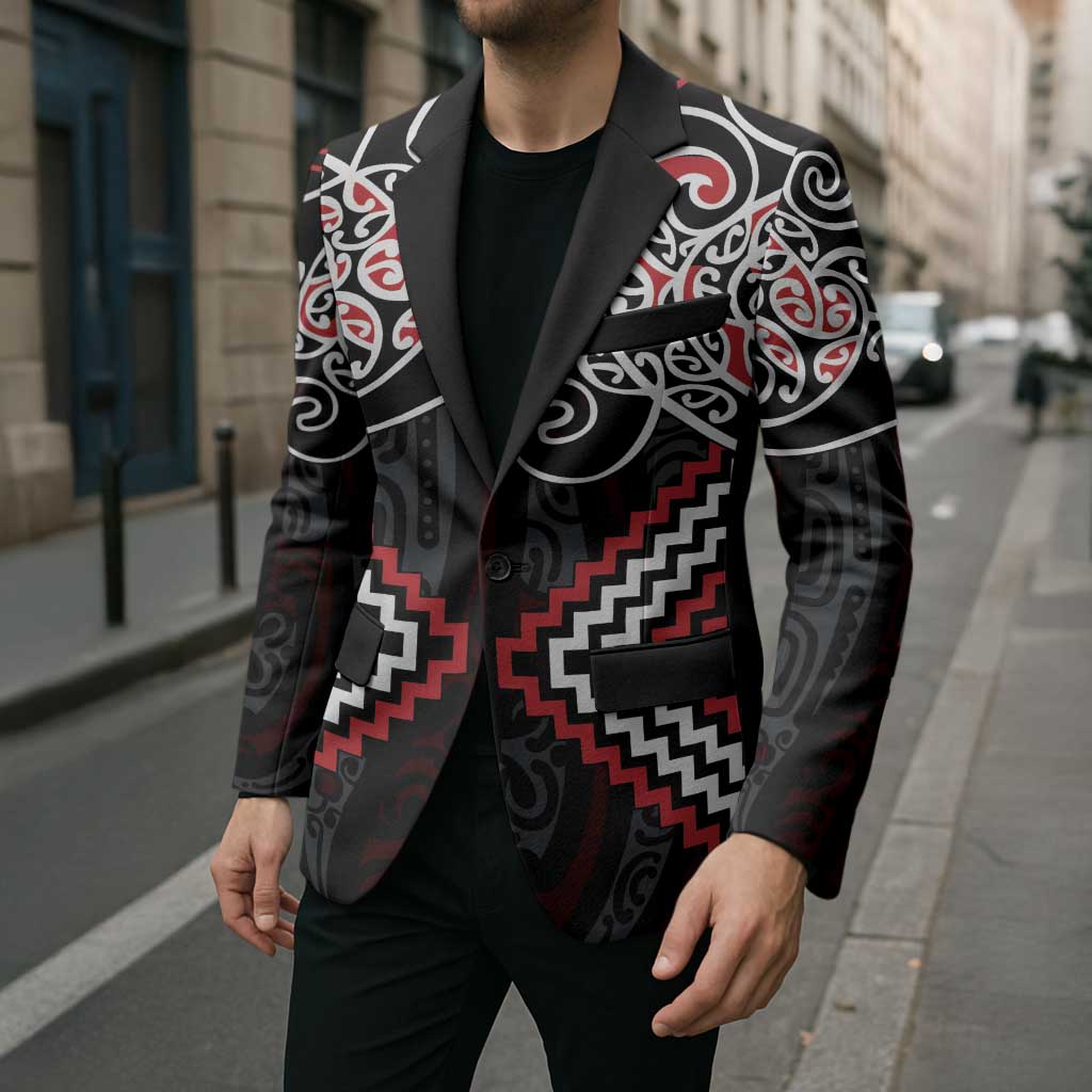 Red Aotearoa Tukutuku Manawa Tapu Blazer Ta Moko Toi Maori - Polynesian Pride