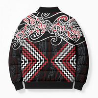 Red Aotearoa Tukutuku Manawa Tapu Bomber Puffer Jacket Ta Moko Toi Maori - Polynesian Pride
