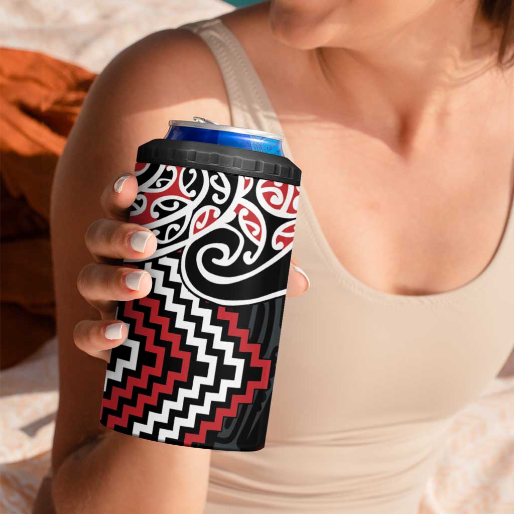 Red Aotearoa Tukutuku Manawa Tapu 4 in 1 Can Cooler Tumbler Ta Moko Toi Maori LT9 - Polynesian Pride