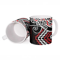 Red Aotearoa Tukutuku Manawa Tapu Ceramic Mug Ta Moko Toi Maori - Polynesian Pride