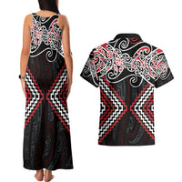 Red Aotearoa Tukutuku Manawa Tapu Couples Matching Tank Maxi Dress and Hawaiian Shirt Ta Moko Toi Maori LT9 - Polynesian Pride