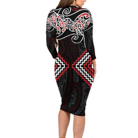 Red Aotearoa Tukutuku Manawa Tapu Family Matching Long Sleeve Bodycon Dress and Hawaiian Shirt Ta Moko Toi Maori LT9 - Polynesian Pride